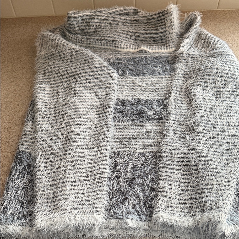 Tribal Fuzzy Gray and Black Cowl Neck Sweater